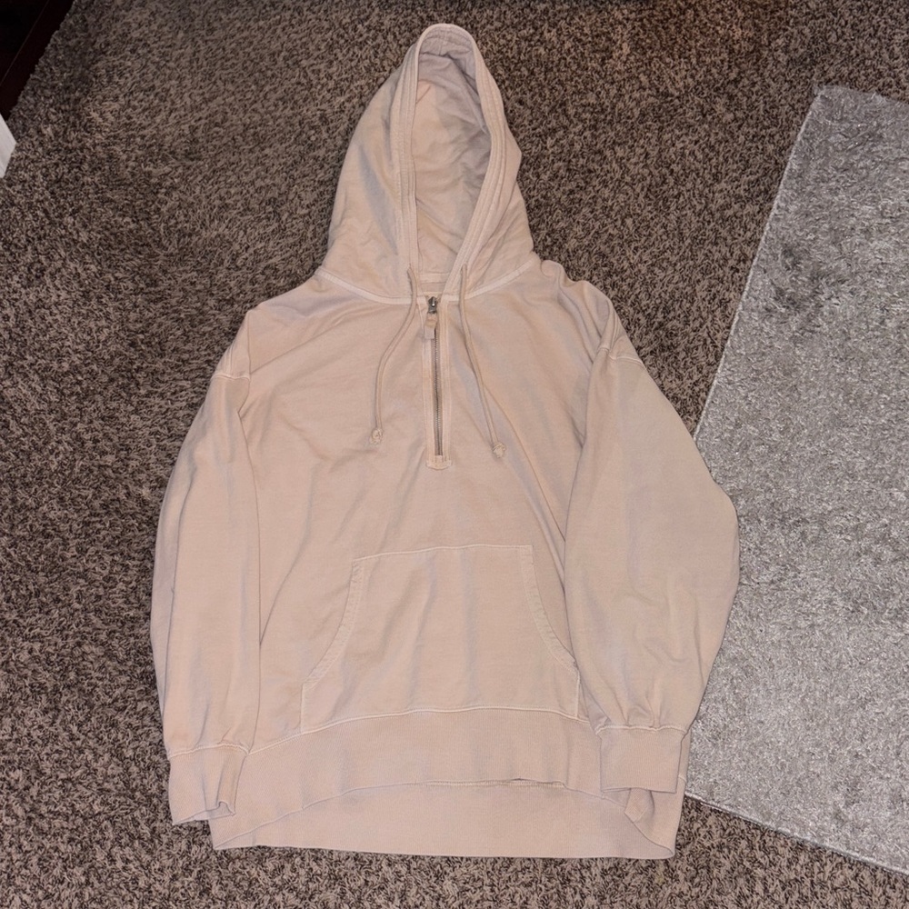 Aerie Oversized Beige Half-Zip Hoodie w Pockets